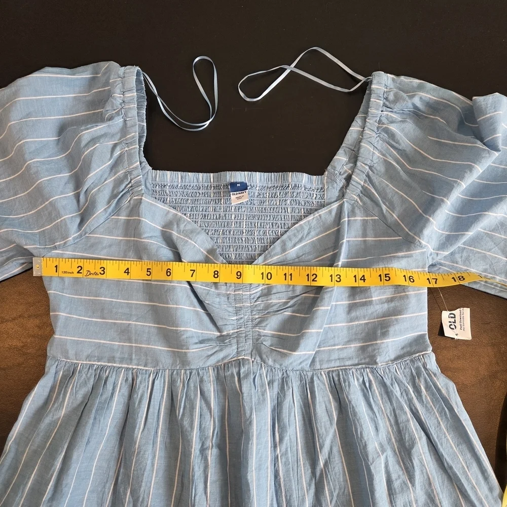Old Navy Sweetheart Neckline Puff Sleeve Top Blue Stripe Size M New With Tags